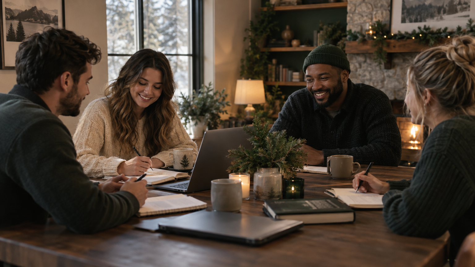 Members comparing holiday saving notes together